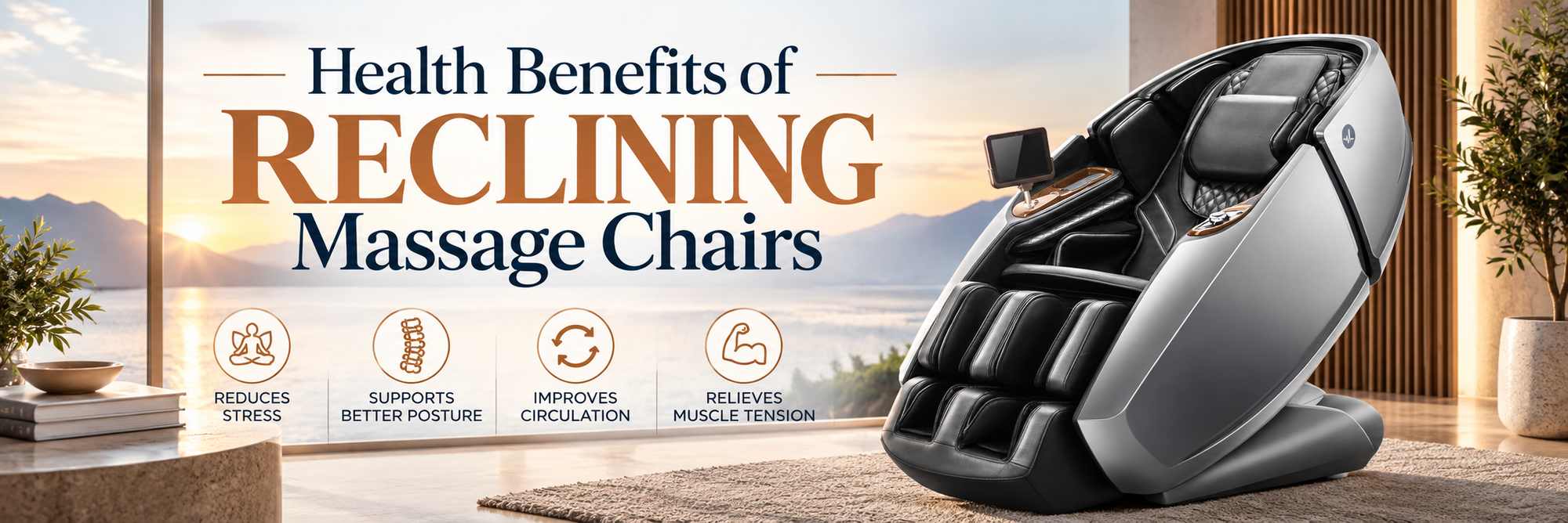 Health benefits of reclining massage chairs for stress relief, better posture, circulation, and muscle tension.
