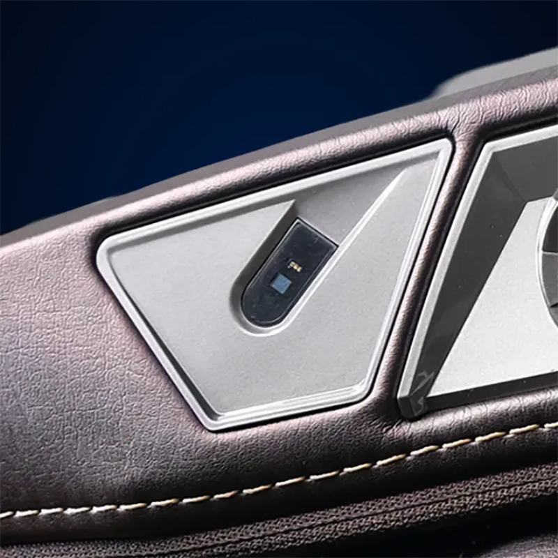 Close-p of the Health Sensor integrated into the Infinity Circadian 4D DualFlex Massage Chair's quick access panel, designed to monitor heart rate, blood oxygen levels, and fatigue. A simple scan provides a personalized wellness snapshot, enabling the chair to recommend a tailored massage program for optimal relaxation and recovery.”