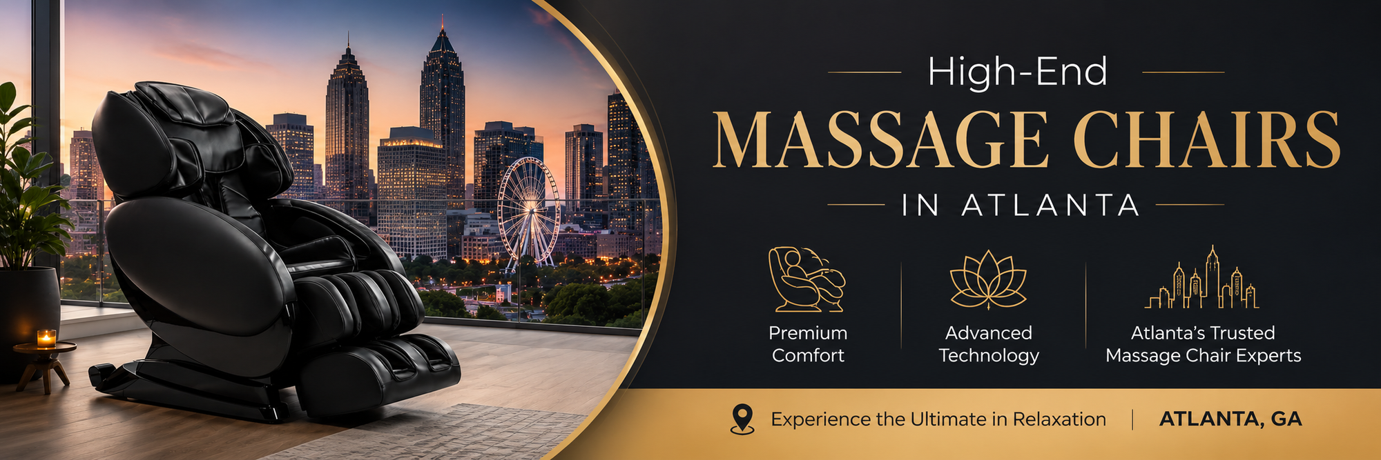 Premium Daiwa massage chairs displayed at The Modern Back's Atlanta showroom, featuring luxury full-body massage technology for ultimate comfort and relaxation.