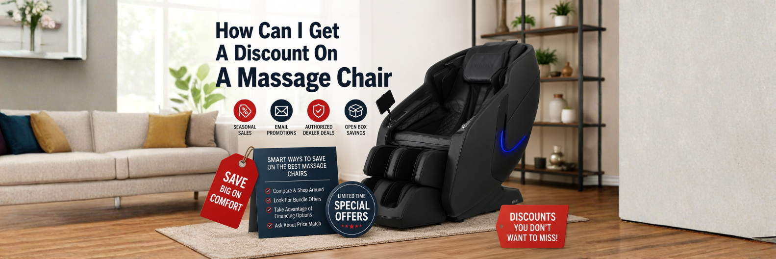 See how to get the best massage chair discounts without waiting for holiday sales. The Modern Back offers year-round savings, certified pre-owned options, and exclusive pricing on top massage chair brands.