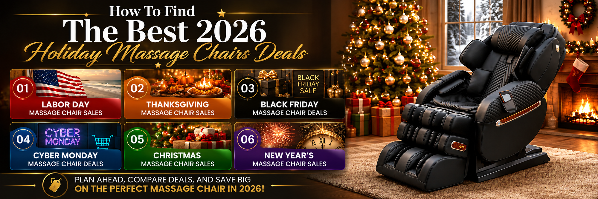Explore 2026 Holiday Massage Chair Sales and Discounts for Labor Day, Black Friday, Christmas, New Year’s, and more.