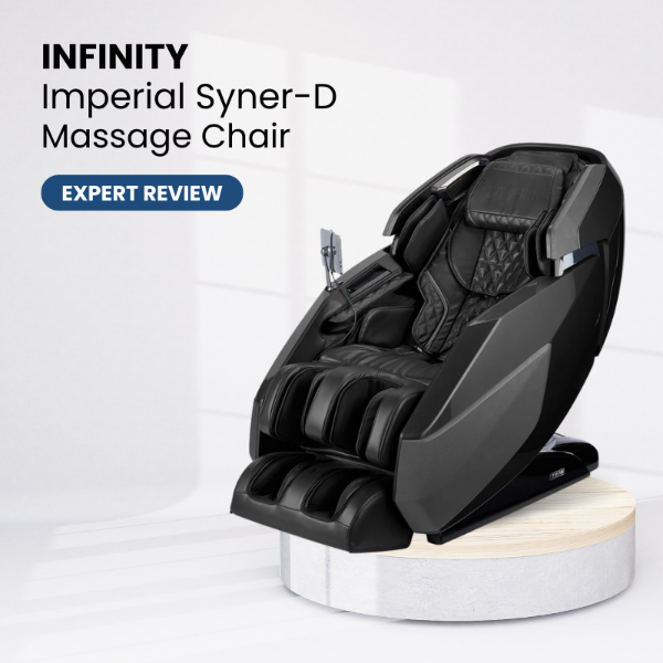 Infinity Imperial Syner-D massage chair on a white background representing a product review.