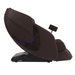 Side view of brown Infinity Solstice Deluxe Massage Chair in zero-gravity recline, showcasing L-track design, extended footrest, and sleek armrest controls.