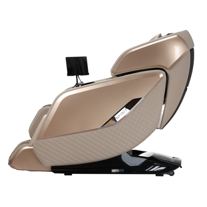 Infinity Sovana 4D DualPro massage chair beige with visible upper back and headrest design.