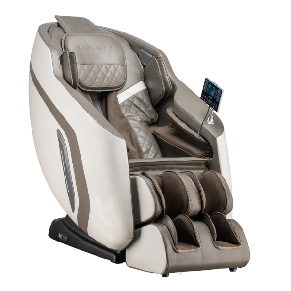 Infinity Zenara massage chair in greige featuring modern neutral upholstery and ergonomic design.