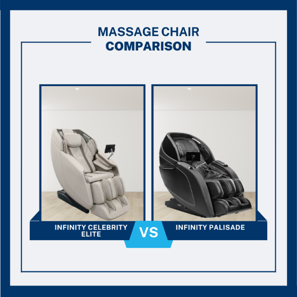 Infinity Celebrity Elite vs Infinity Palisade massage chair comparison showing two chairs side by side.