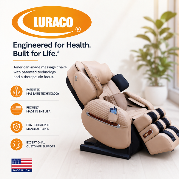 I9 Max SE massage chair with Luraco branding and features on a white background.