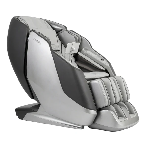 An advanced 4D massage chair featuring dual massage mechanisms that work across different areas of the body for comprehensive coverage and customizable relaxation.