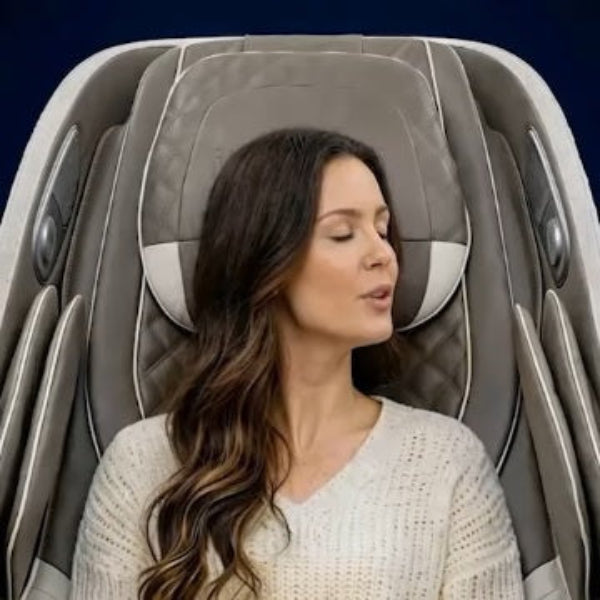 Close-up of the intelligent voice command microphone icon built into the Infinity Serenza Flex headrest area.