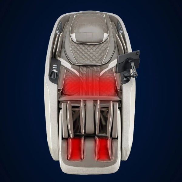 Infrared heating elements highlighted in the lower back lumbar area and footrest of the Infinity Serenza Flex.