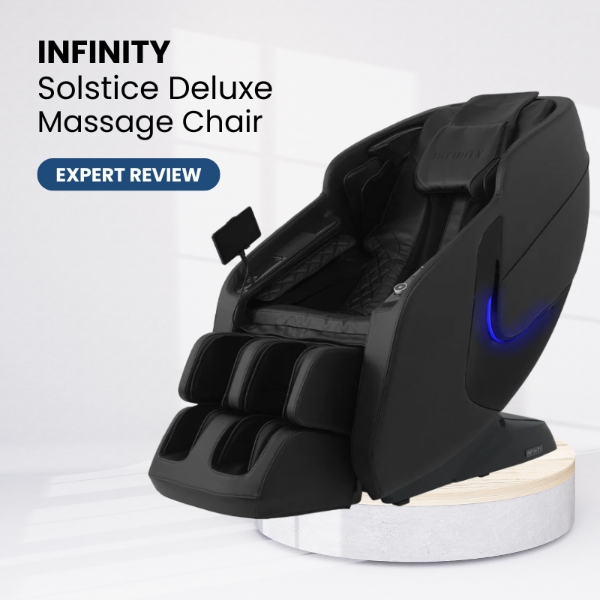 Infinity Solstice Deluxe massage chair on a white background representing a product review.