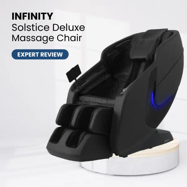 Infinity Solstice Deluxe massage chair on a white background representing a product review.