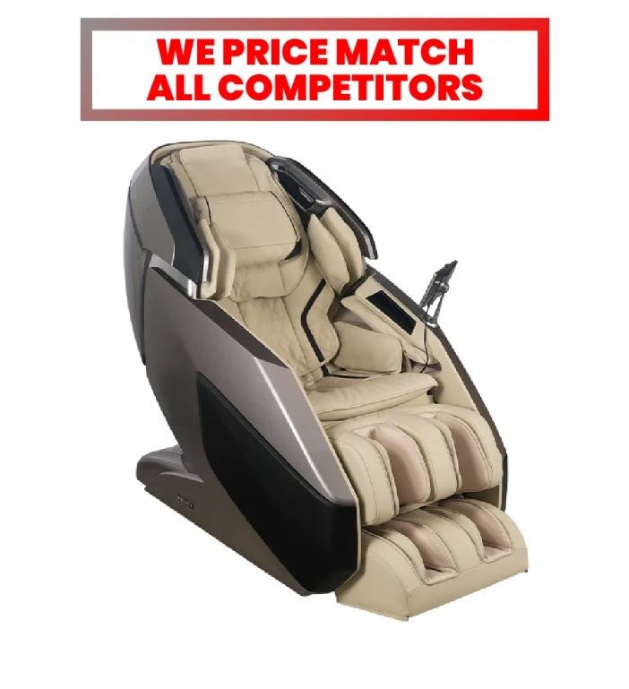 Beige Infinity Ultra Imperial massage chair with a price match guarantee text on a white background