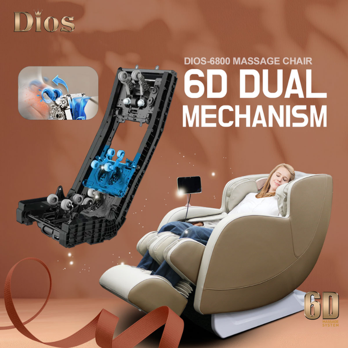 Kahuna Dios 6800 6D dual-mechanism massage system showing upper and lower body rollers for full-body coverage.