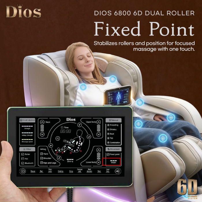 Kahuna Dios 6800 6-point massage system highlighting targeted areas for full-body relief and precision therapy.