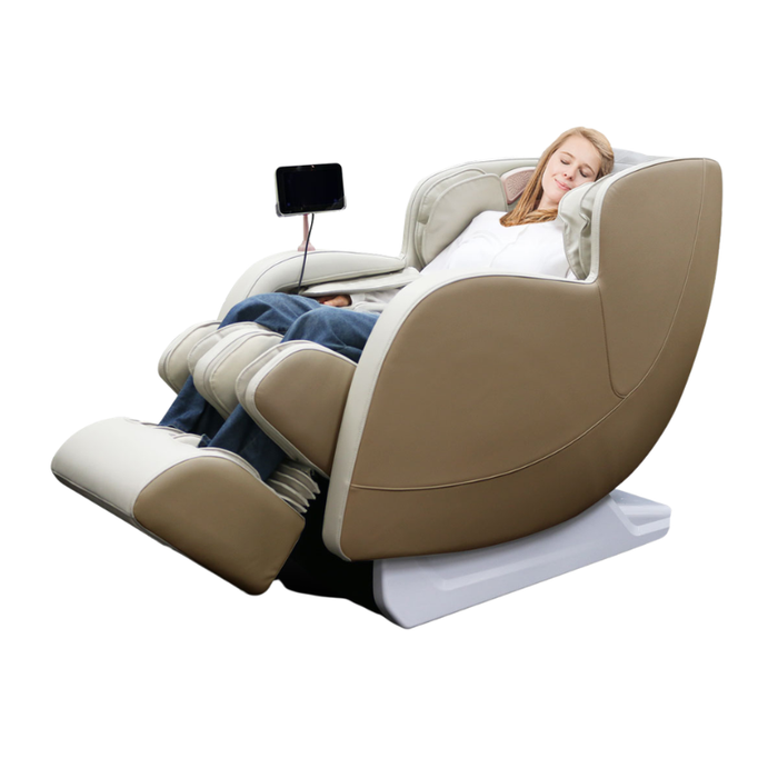 Beige Kahuna Dios 6800 full-body massage chair with heat therapy, air compression, and premium home spa design.
