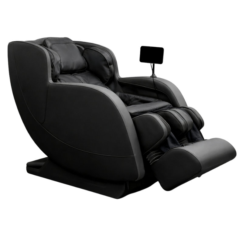 Black Kahuna Dios-6800 massage chair with a tablet holder on a white background