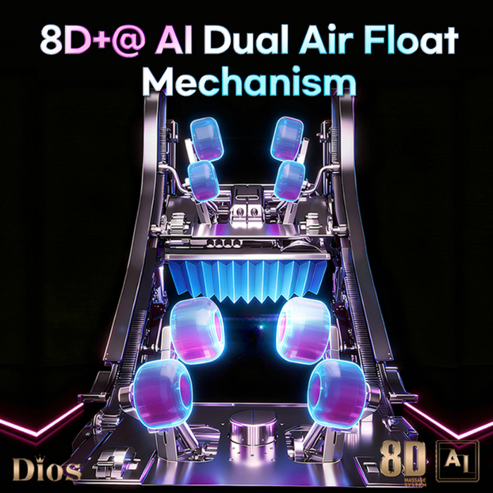 Kahuna Dios 1288 8D AI dual air float mechanism combining advanced rollers and air compression for full-body support.
