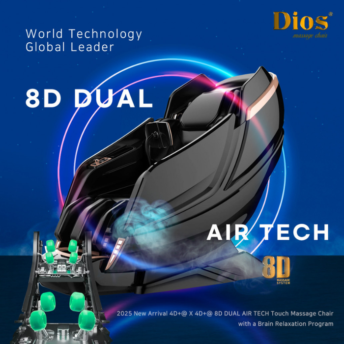 Kahuna Dios 1288 8D dual air tech system combining advanced massage rollers and full-body air compression.