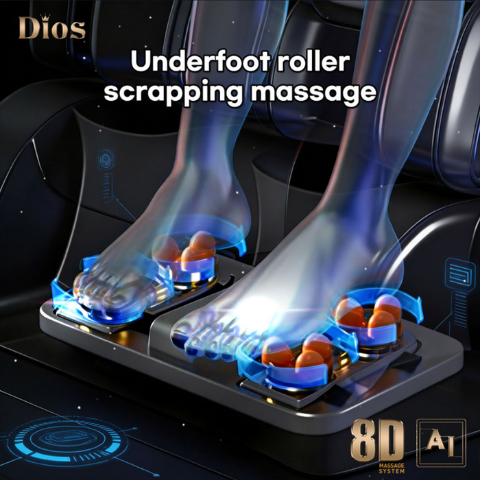 Kahuna Dios 1288 underfoot roller scraping massage with reflexology rollers targeting pressure points on the feet.