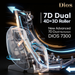 Close-up graphic of the Kahuna Dios-7300 7D and 4D x 3D dual roller system illustrating multiple massage rollers working along the spine for deep, multi-dimensional back massage.