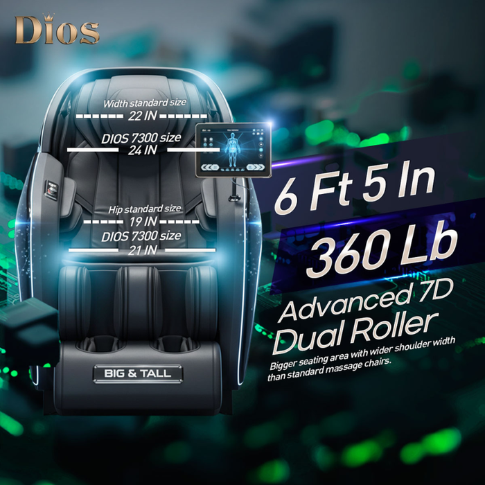 Kahuna Dios 7300 massage chair designed for big and tall users with extended SL-track and adjustable body fit