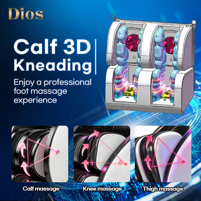Kahuna Dios 7300 3D calf kneading massage system with advanced rollers for deep lower leg relief.