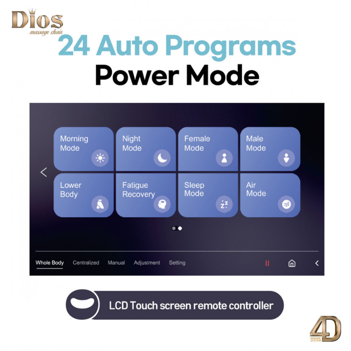 Kahuna Dios Flexa massage chair with 24 auto programs for personalized full-body massage experiences.