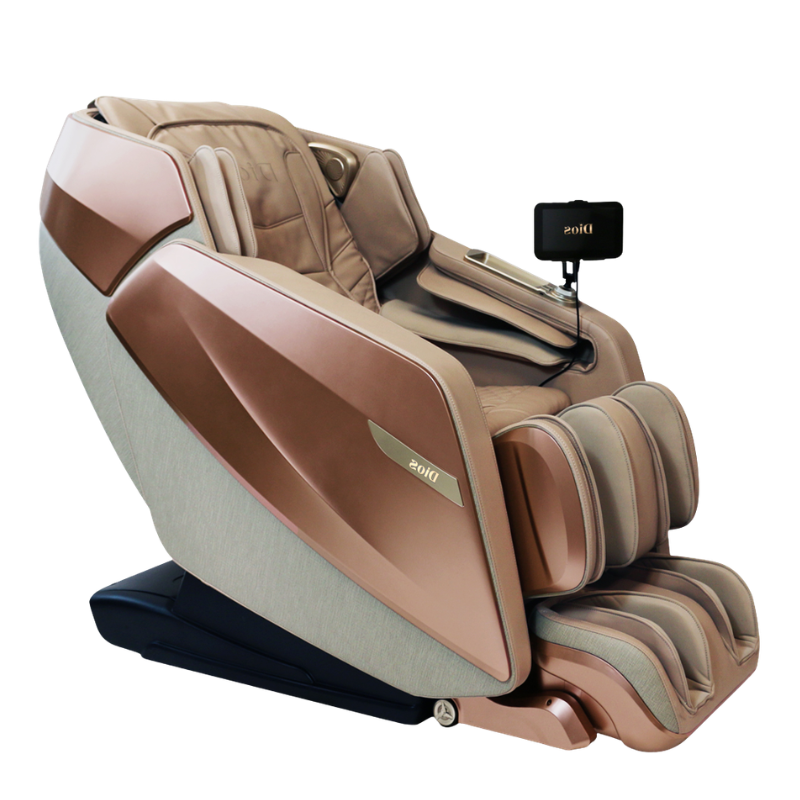 Kahuna Dios Flexa massage chair in rose gold with 4D massage system, extended SL-track, and modern luxury design.