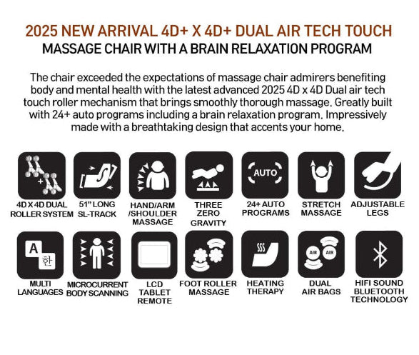 Tablet display showing 24 automatic massage programs on Kahuna Dios-1288 chair for personalized full-body massage modes.