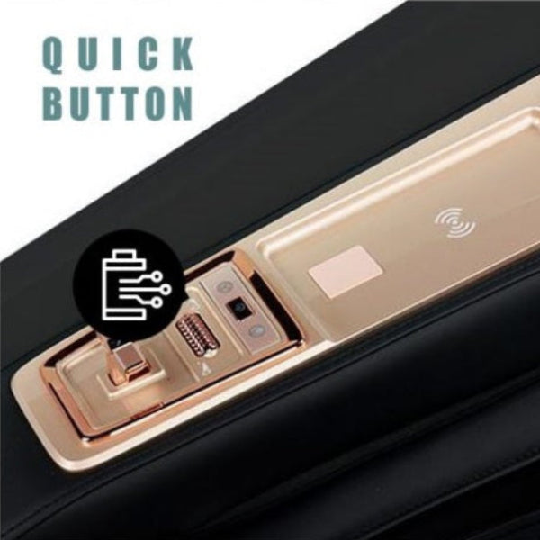 Armrest quick access buttons on the Kahuna Dios-1288 massage chair for easy control of recline and massage settings.