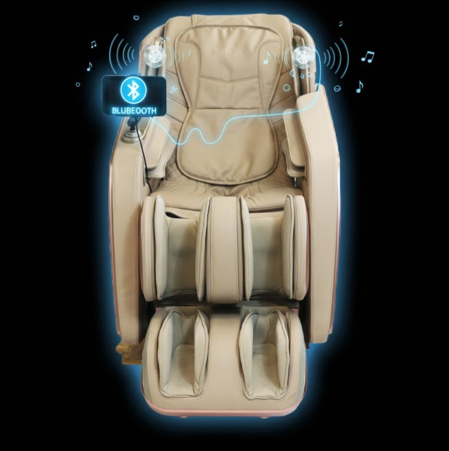 Kahuna Dios Flexa massage chair with Bluetooth wireless audio and voice control for hands-free operation and immersive sound experience.