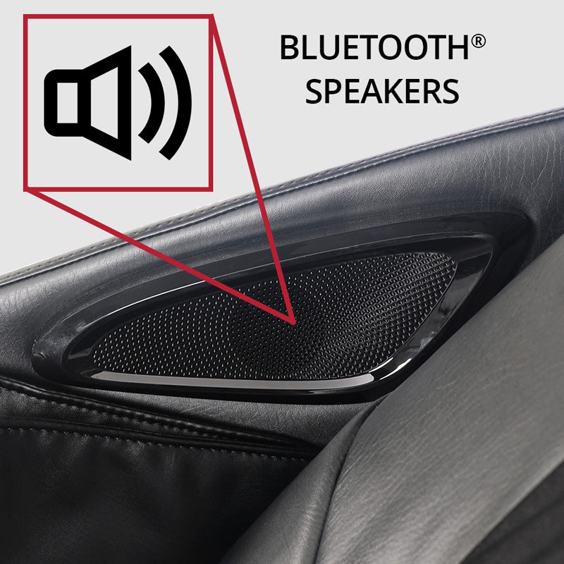 Kyota Kizuna M688 integrated Bluetooth speaker system near headrest for immersive sound.