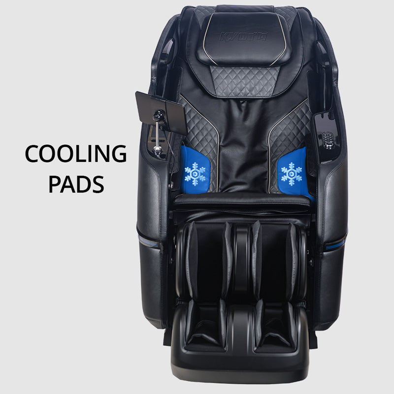Kyota Kizuna M688 massage chair lumbar cooling feature with adjustable cold therapy intensity settings.