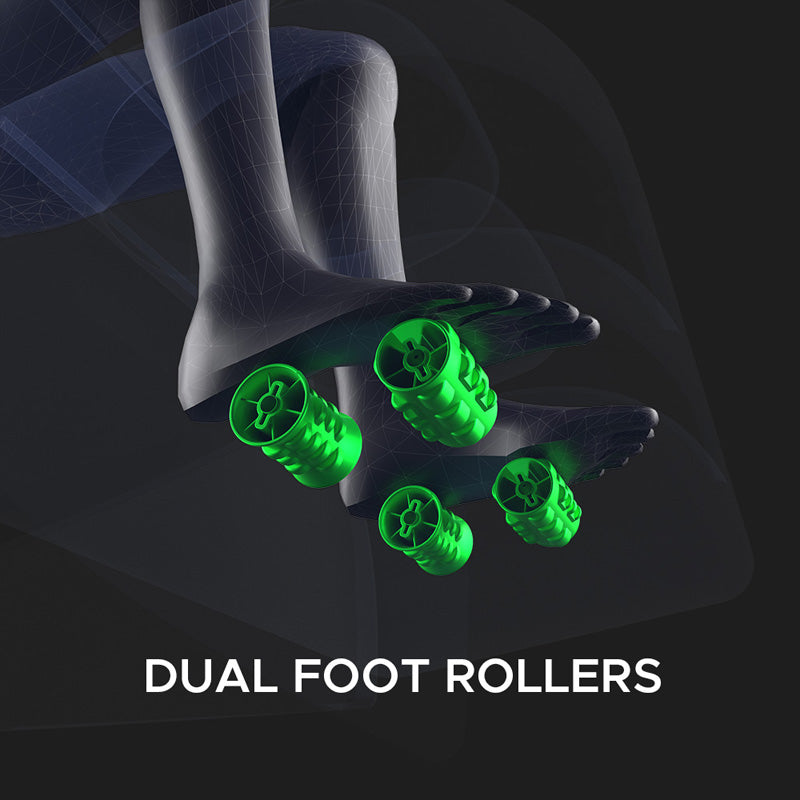 Kyota Kizuna M688 massage chair dual foot rollers providing reflexology foot massage.