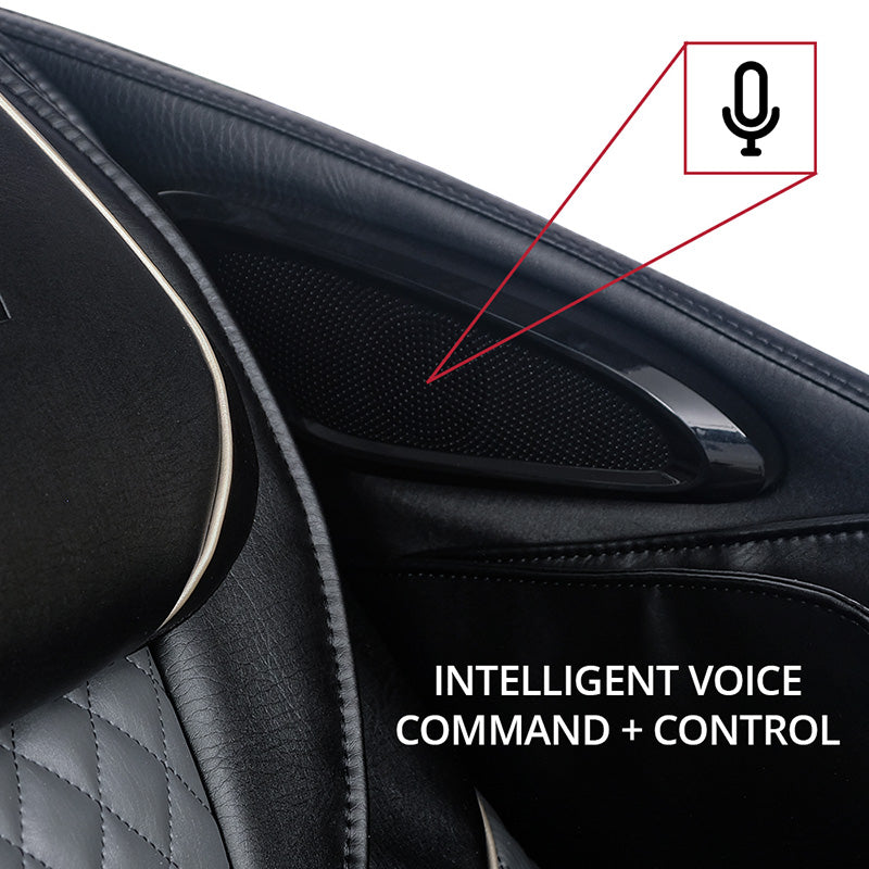Kyota Kizuna M688 massage chair with intelligent voice command control feature activated.