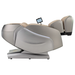 Kyota Hatsumei M900 AI 4D Massage Chair in Gray and Tan reclined in weightless zero-gravity position reducing spinal pressure and enhancing circulation.