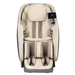 Kyota Joubu 4D massage chair front view in gray/tan color showing leg and foot compartments.