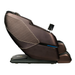 Side view of the brown Kyota Kizuna M688 massage chair highlighting its reclining profile, cushioned seating, and integrated full-body massage features.