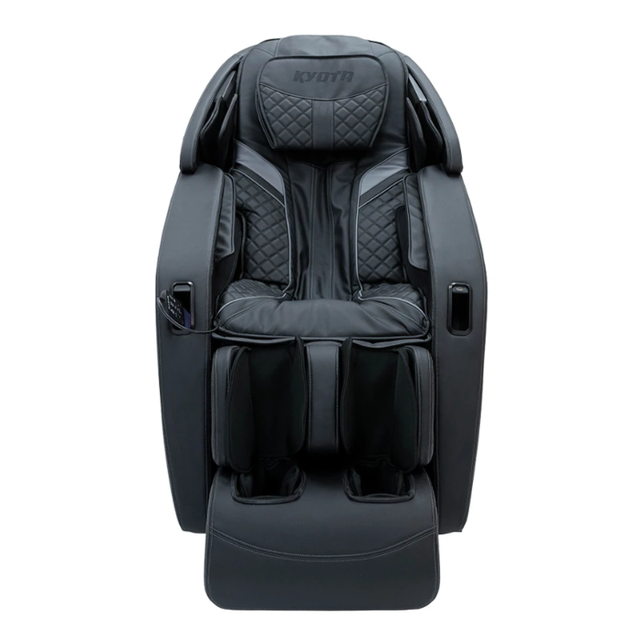 Kyota Yugana M780 4D Massage Chair in matte black, front view showing ergonomic design, full-body recline, and premium upholstery.