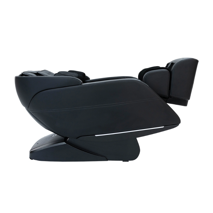 Kyota Yugana M780 4D Massage Chair in sleek black, side view in zero-gravity recline with extended footrest and ergonomic design.