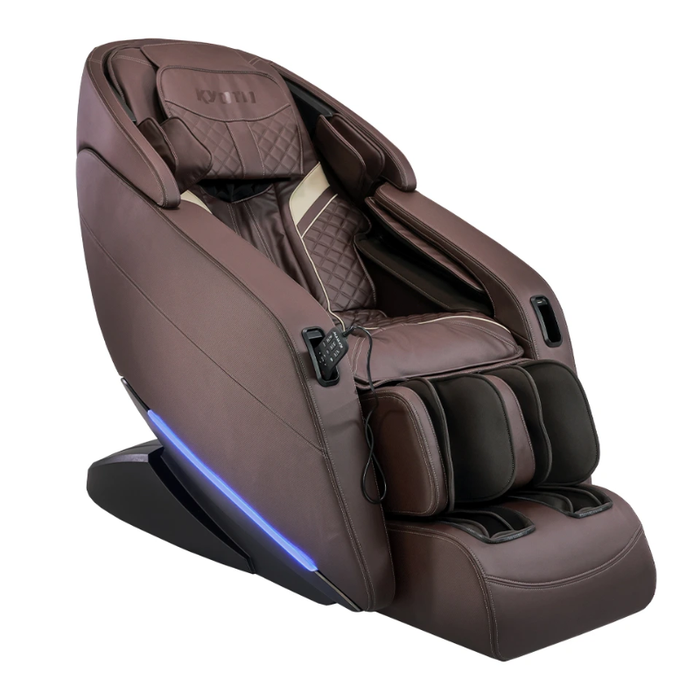 Kyota Yugana M780 4D Massage Chair in rich brown leather-finish, showcasing full-body recline and advanced 4D massage technology.