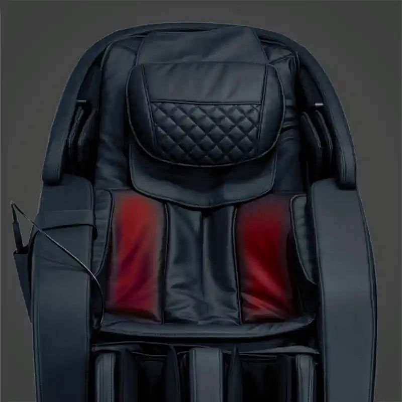 Kyota Genki M380 Massage Chair backrest with lumbar heat modules glowing for muscle relief.
