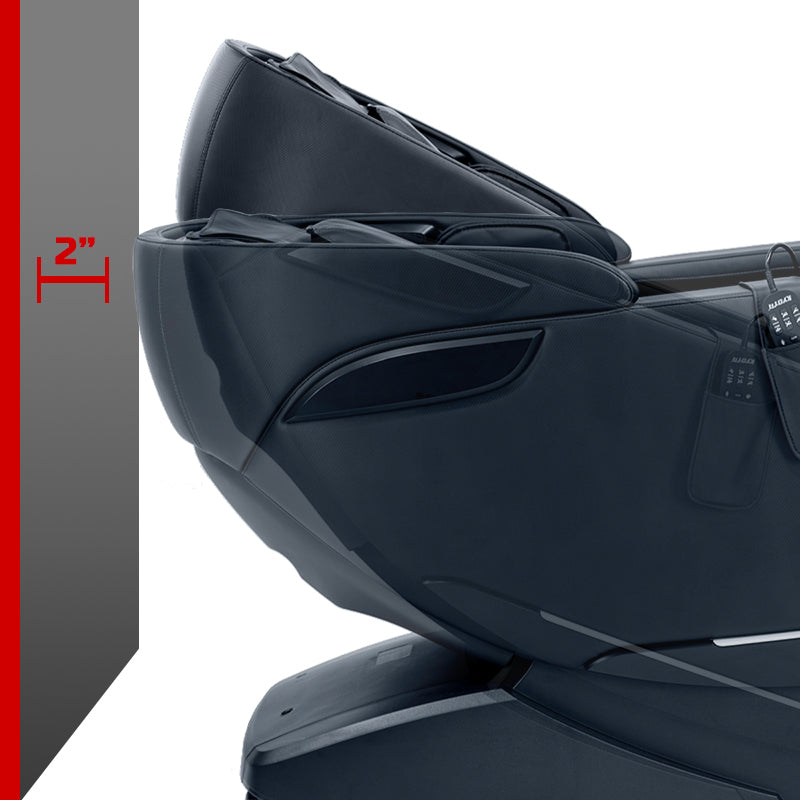 Kyota Genki M380 Massage Chair illustrating slide-forward space saving near wall clearance.