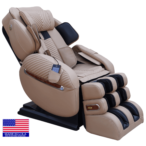 Luraco i9 Max SE luxury massage chair with dual 3D rollers, a split L-Track, and customizable full-body massage programs.