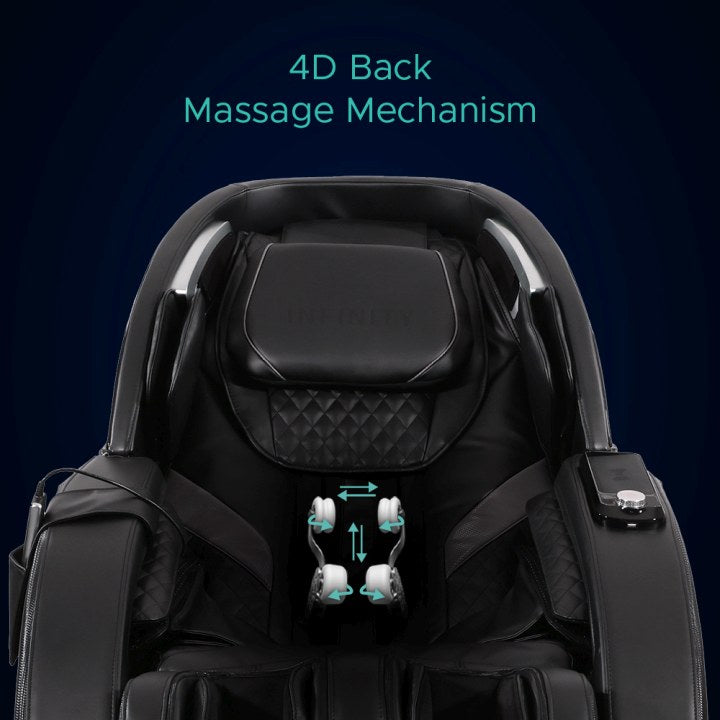 Infinity Evolution Max massage chair 4D back massage mechanism with adjustable roller depth and motion.