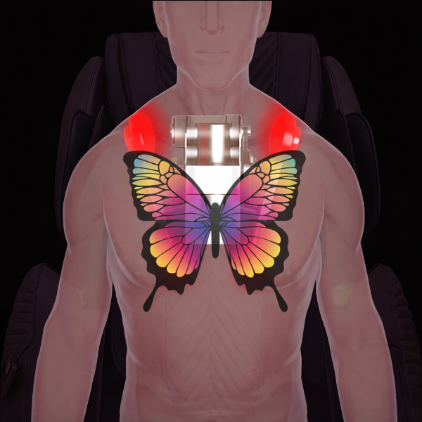 Illustration of patented 3D Butterfly Roller massage technology on the Luraco i9 Max Special Edition massage chair.