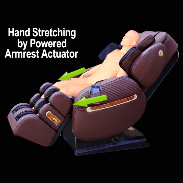Illustration of arm and hand stretching massage on the Luraco i9 Max Special Edition massage chair.