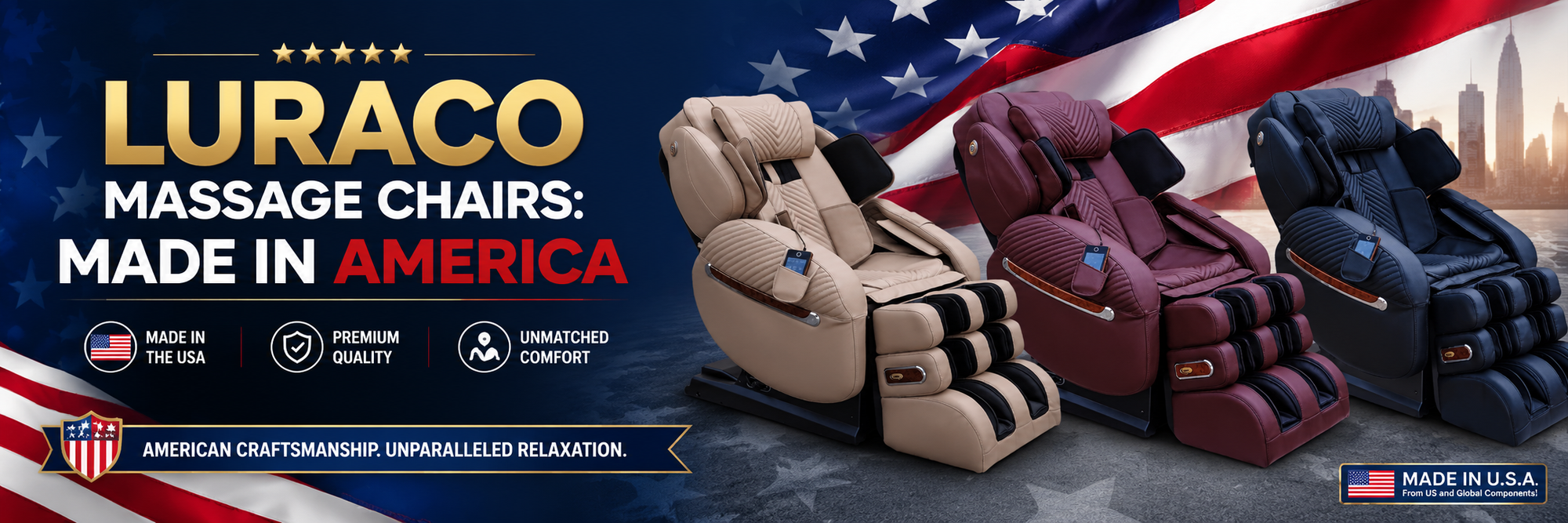 Luraco massage chairs, made in the USA, combine innovative design and top-tier materials to deliver a premium relaxation experience unmatched in the market.