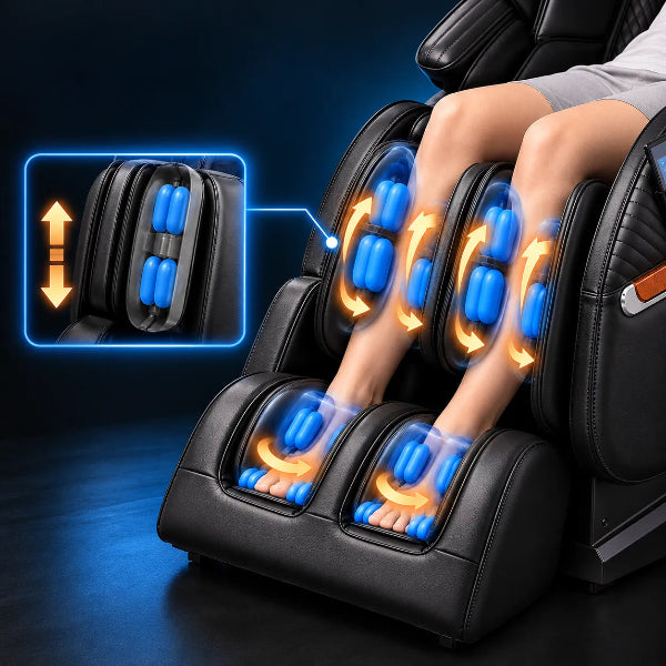 Luraco iRobotics i11 Special Edition Medical Massage Chair featuring customizable calf rollers with targeted spot massage and full-coverage automatic massage modes.
